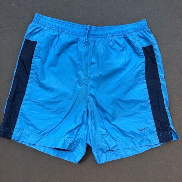 Nike Vintage Baby Blue Navy Swimming Trunks Drawstring Shorts Men's Size Large - Picture 1 of 8